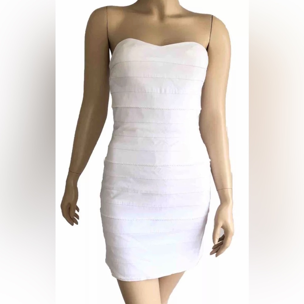 White Strapless Mini Dress Small Bodycon Spring Summer Cocktail Party 90s Retro